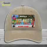 Just Mauid Tiki Hawaii Novelty License Plate Hat Unconstructed Cotton / Khaki