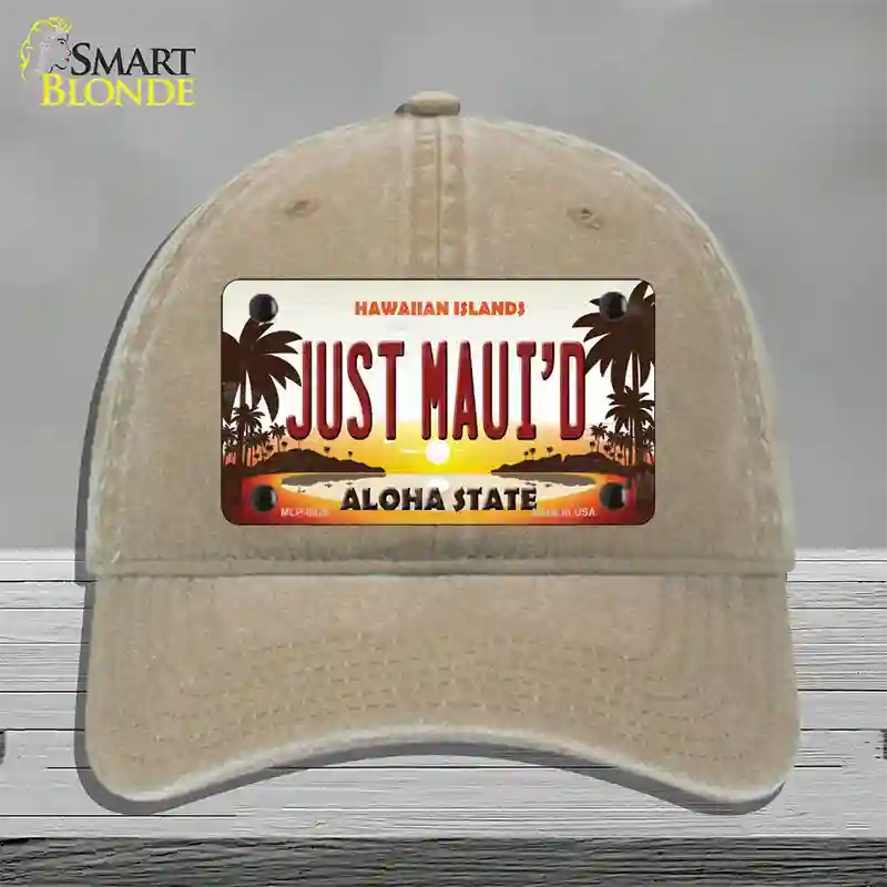 Just Mauid Sunset Novelty License Plate Hat Unconstructed Cotton / Khaki