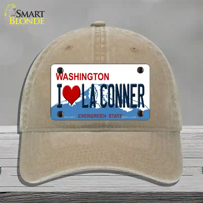 I Love La Conner Washington Novelty License Plate Hat Unconstructed Cotton / Khaki