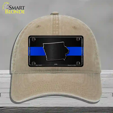 Iowa Thin Blue Line Novelty License Plate Hat Unconstructed Cotton / Khaki