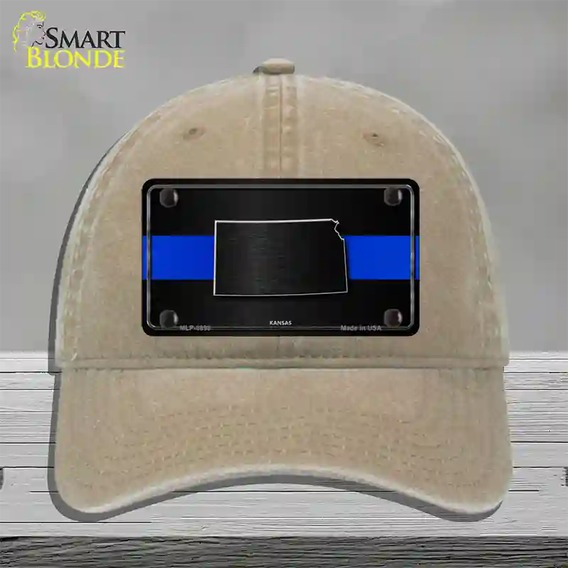 Kansas Thin Blue Line Novelty License Plate Hat Unconstructed Cotton / Khaki