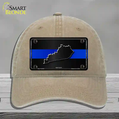 Kentucky Thin Blue Line Novelty License Plate Hat Unconstructed Cotton / Khaki