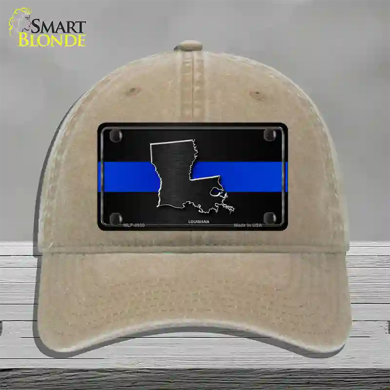 Louisiana Thin Blue Line Novelty License Plate Hat Unconstructed Cotton / Khaki