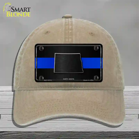 North Dakota Thin Blue Line Novelty License Plate Hat Unconstructed Cotton / Khaki