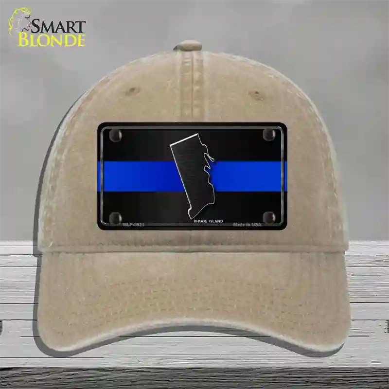 Rhode Island Thin Blue Line Novelty License Plate Hat Unconstructed Cotton / Khaki