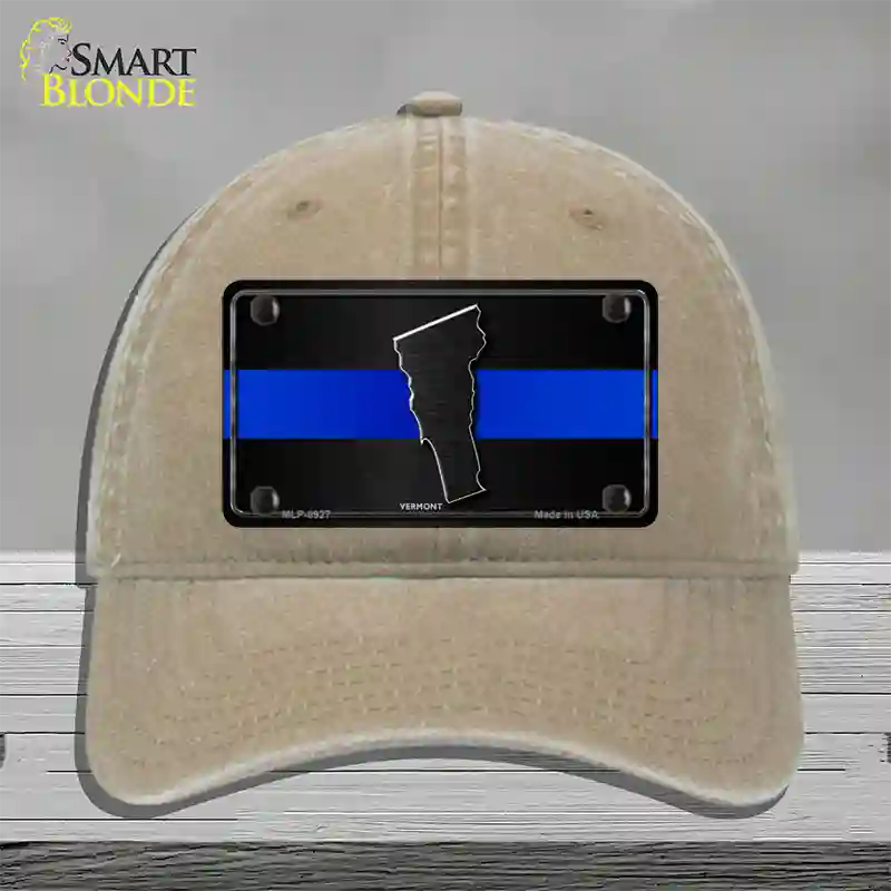 Vermont Thin Blue Line Novelty License Plate Hat Unconstructed Cotton / Khaki