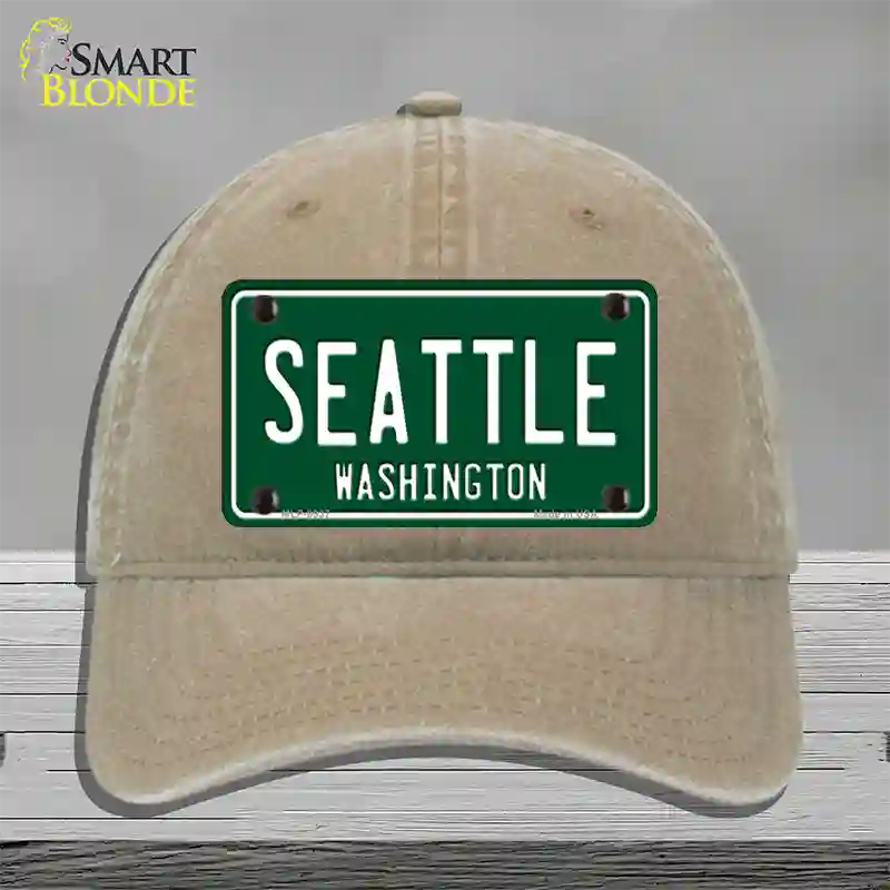 Seattle Washington Green Novelty License Plate Hat Unconstructed Cotton / Khaki