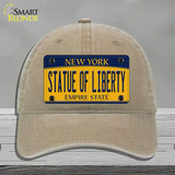 Statue of Liberty New York Novelty License Plate Hat Unconstructed Cotton / Khaki