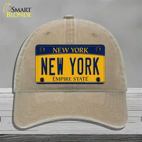 New York Yellow Novelty License Plate Hat Unconstructed Cotton / Khaki