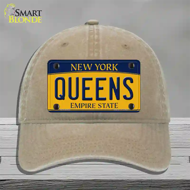 Queens New York Novelty License Plate Hat Unconstructed Cotton / Khaki