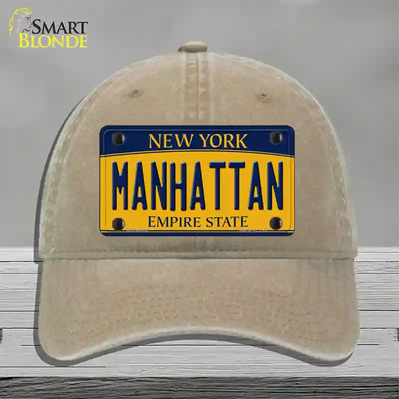 Manhattan New York Novelty License Plate Hat Unconstructed Cotton / Khaki