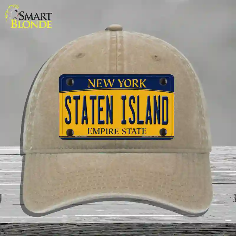 Staten Island New York Novelty License Plate Hat Unconstructed Cotton / Khaki