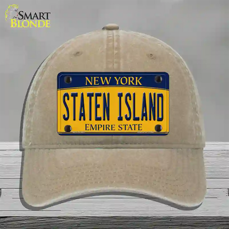 Staten Island New York Novelty License Plate Hat Unconstructed Cotton / Khaki