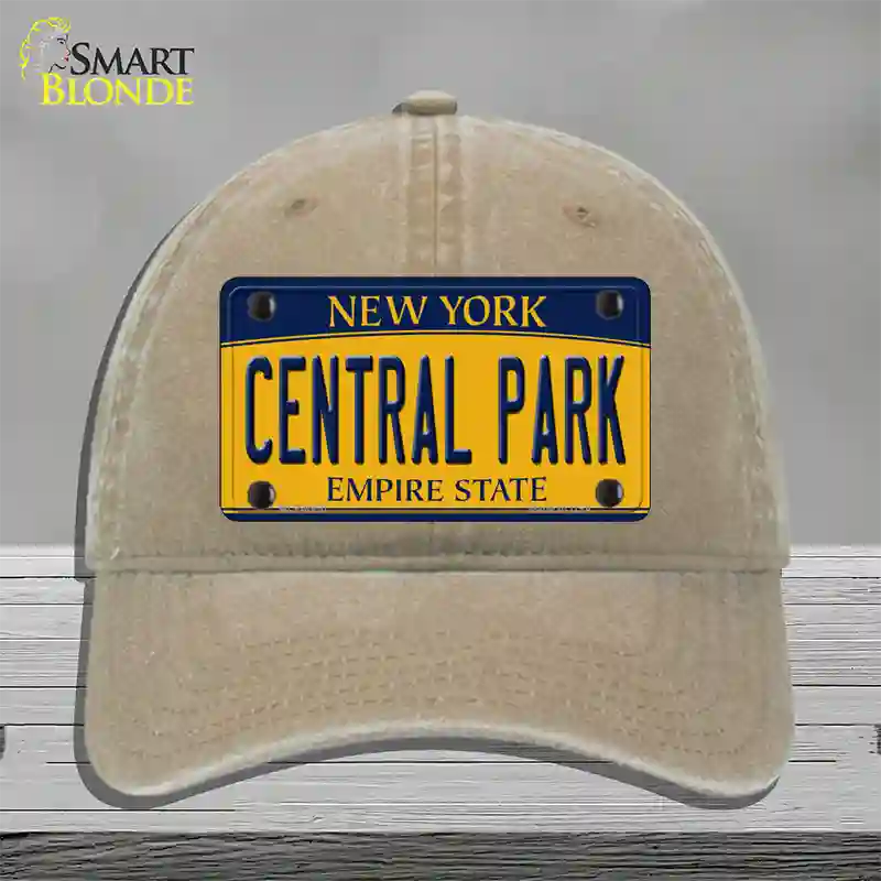 Central Park Yellow New York Novelty License Plate Hat Unconstructed Cotton / Khaki