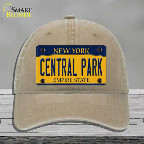 Central Park Yellow New York Novelty License Plate Hat Unconstructed Cotton / Khaki