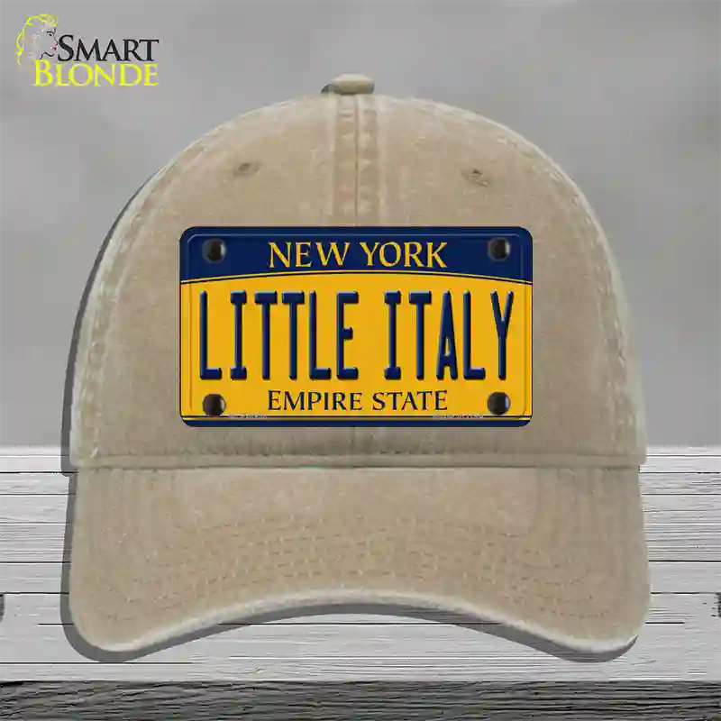 Little Italy New York Novelty License Plate Hat Unconstructed Cotton / Khaki