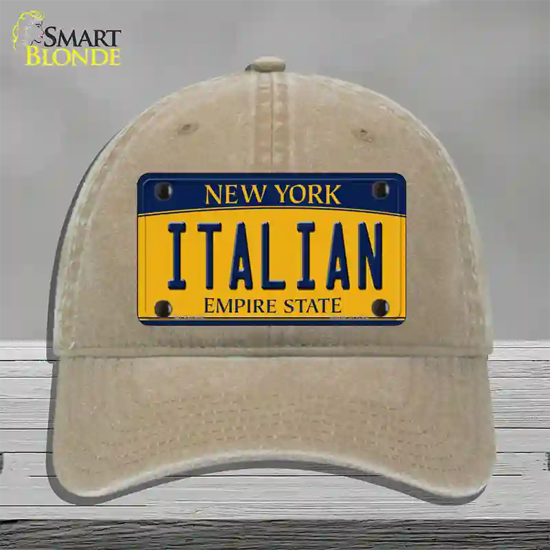 Italian Yellow New York Novelty License Plate Hat Unconstructed Cotton / Khaki