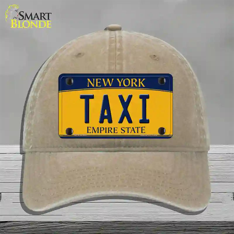 Taxi New York Novelty License Plate Hat Unconstructed Cotton / Khaki