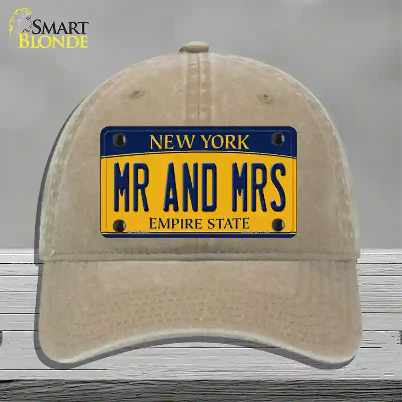 Mr and Mrs New York Novelty License Plate Hat Unconstructed Cotton / Khaki