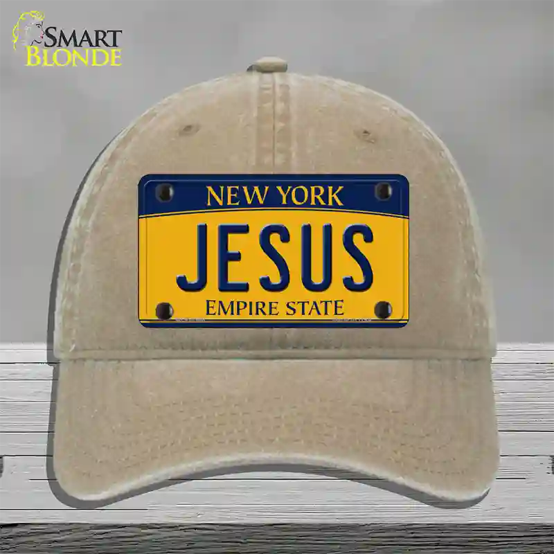 Jesus New York Novelty License Plate Hat Unconstructed Cotton / Khaki