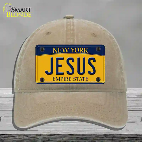 Jesus New York Novelty License Plate Hat Unconstructed Cotton / Khaki