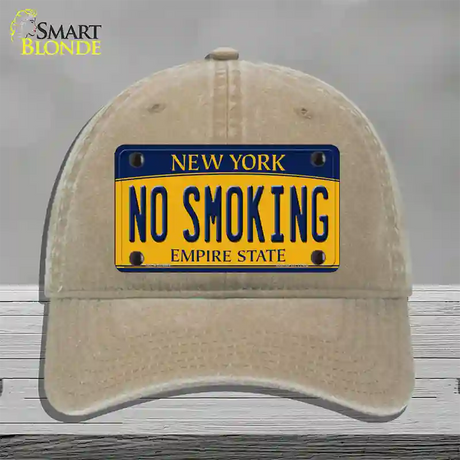 No Smoking New York Novelty License Plate Hat Unconstructed Cotton / Khaki