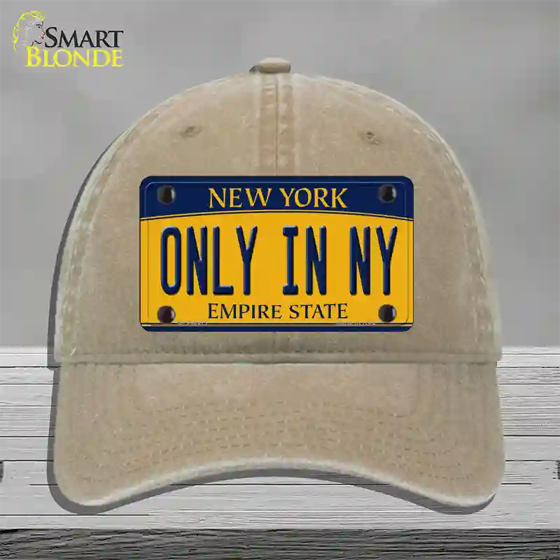 Only in NY New York Novelty License Plate Hat Unconstructed Cotton / Khaki