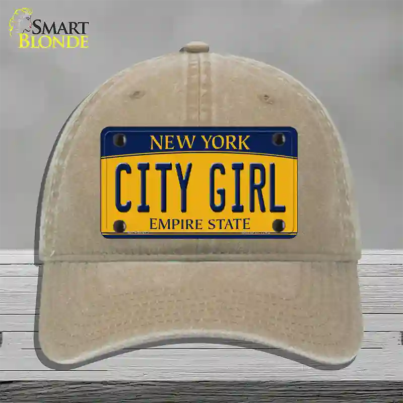 City Girl New York Novelty License Plate Hat Unconstructed Cotton / Khaki