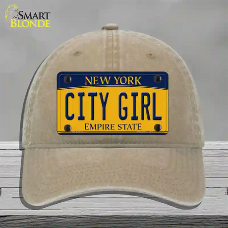 City Girl New York Novelty License Plate Hat Unconstructed Cotton / Khaki