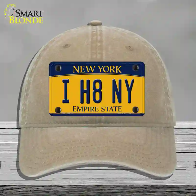 I H8 NY New York Novelty License Plate Hat Unconstructed Cotton / Khaki