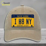 I H8 NY New York Novelty License Plate Hat Unconstructed Cotton / Khaki