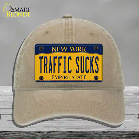 Traffic Sucks New York Novelty License Plate Hat Unconstructed Cotton / Khaki