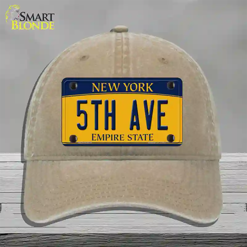 5th Ave New York Novelty License Plate Hat Unconstructed Cotton / Khaki