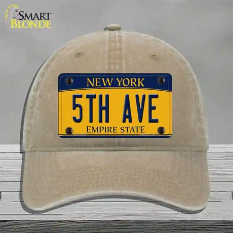 5th Ave New York Novelty License Plate Hat Unconstructed Cotton / Khaki