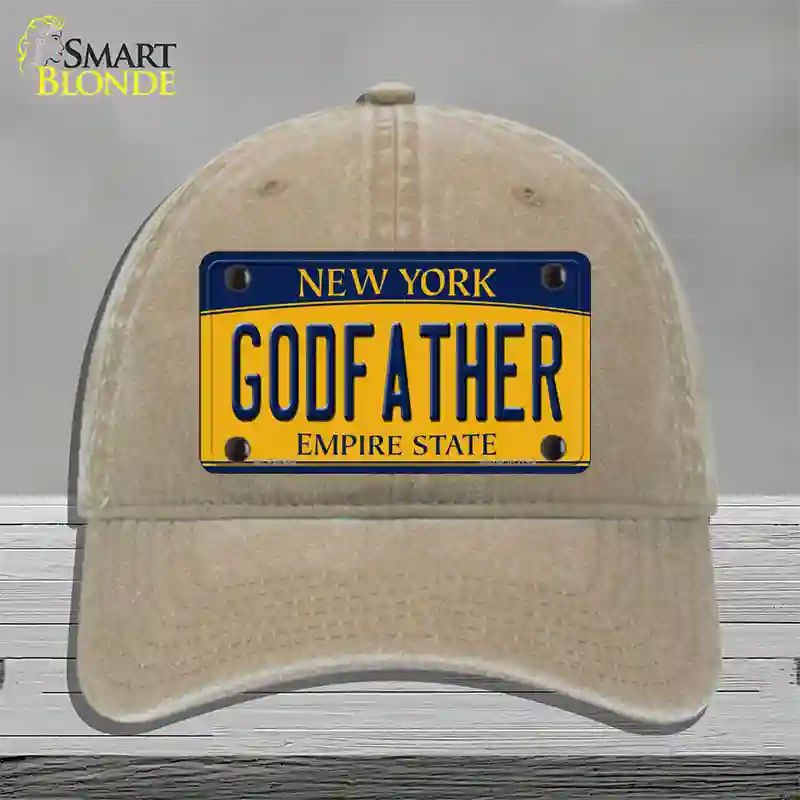 Godfather New York Novelty License Plate Hat Unconstructed Cotton / Khaki