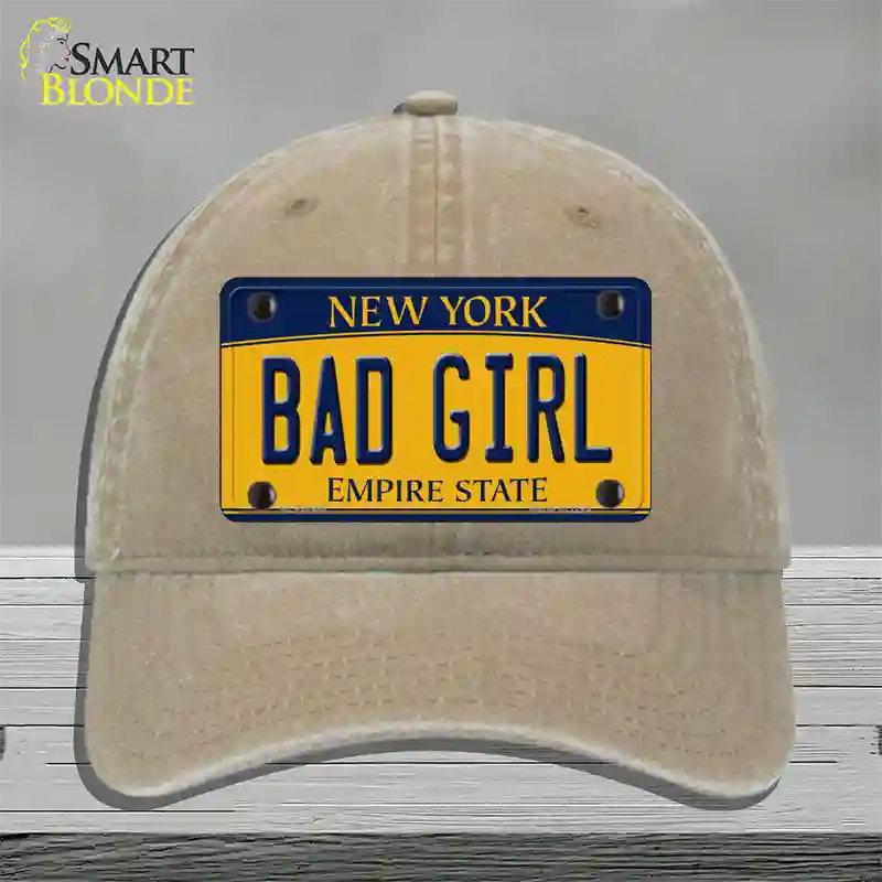 Bad Girl New York Novelty License Plate Hat Unconstructed Cotton / Khaki