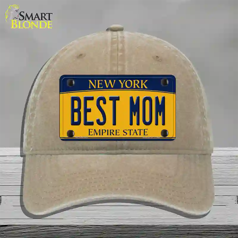 Best Mom New York Novelty License Plate Hat Unconstructed Cotton / Khaki