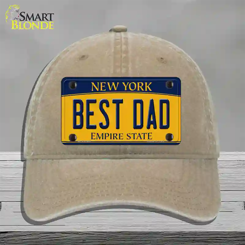 Best Dad New York Novelty License Plate Hat Unconstructed Cotton / Khaki