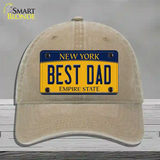 Best Dad New York Novelty License Plate Hat Unconstructed Cotton / Khaki