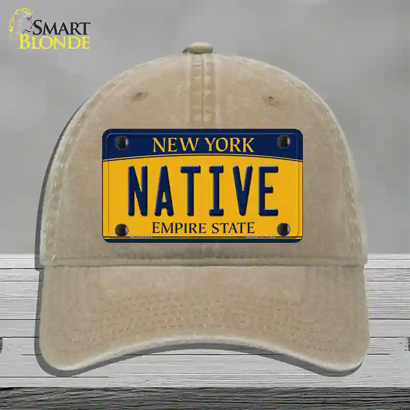 Native New York Novelty License Plate Hat Unconstructed Cotton / Khaki