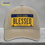 Blessed New York Novelty License Plate Hat Unconstructed Cotton / Khaki