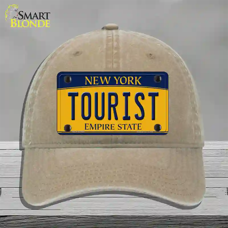 Tourist New York Novelty License Plate Hat Unconstructed Cotton / Khaki