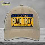 Road Trip New York Novelty License Plate Hat Unconstructed Cotton / Khaki