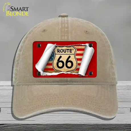 Route 66 Scroll Novelty License Plate Hat Unconstructed Cotton / Khaki