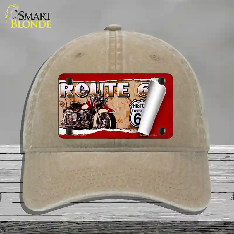 Route 66 Mother Road Scroll Novelty License Plate Hat Unconstructed Cotton / Khaki