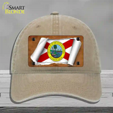 Florida Flag Scroll Novelty License Plate Hat Unconstructed Cotton / Khaki