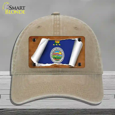 Kansas Flag Scroll Novelty License Plate Hat Unconstructed Cotton / Khaki