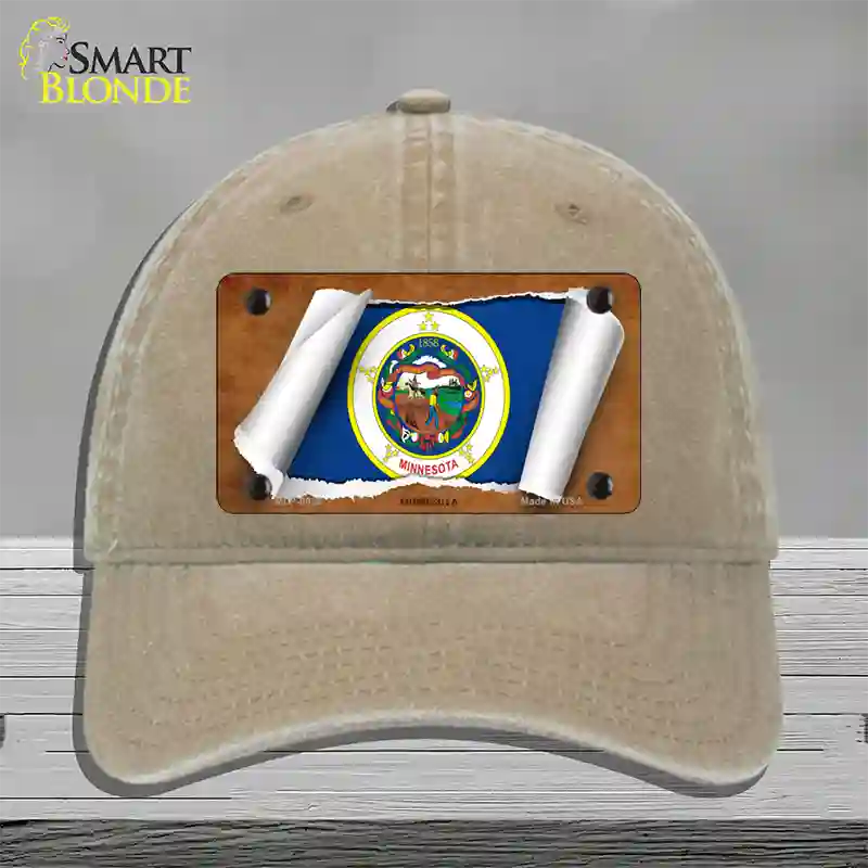 Minnesota Flag Scroll Novelty License Plate Hat Unconstructed Cotton / Khaki