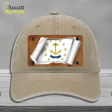 Rhode Island Flag Scroll Novelty License Plate Hat Unconstructed Cotton / Khaki