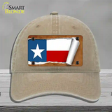 Texas Flag Scroll Novelty License Plate Hat Unconstructed Cotton / Khaki